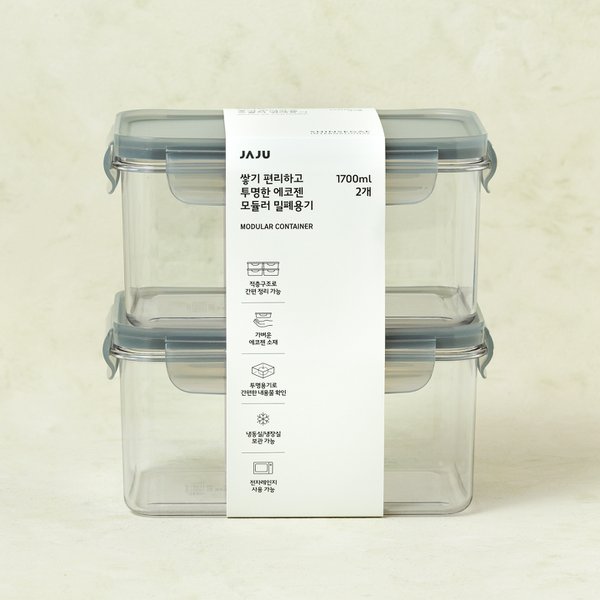 쌓기 편리하고 투명한 에코젠 모듈러 밀폐용기 2개_1700ml(개당)