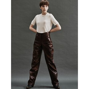 FAUX CRACK LEATHER PANTS (BROWN)