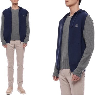 브루넬로쿠치넬리 25SS 남성 로고 자수 후드 집업 니트 베스트 (M29200417G C2443 25S)