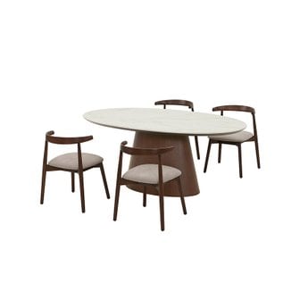  보테 세라믹 타원형식탁 4인세트 1800 브라운_보테 패브릭체어4EA