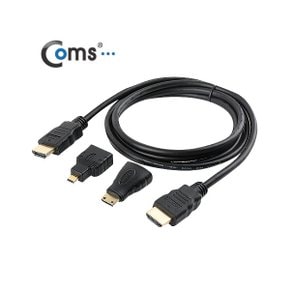 [IT074] Coms HDMI 케이블(젠더 포함) 1.5M, 멀티/3in1, Micro/Mini 젠더