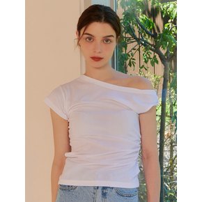 TWIST OFF SHOULDER T-SHIRT WHITE