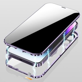아이폰14 13 12 PRO MAX 마그네틱 링 거치대 양면 풀커버 사생활보호 강화유리 투명 하드 케이스