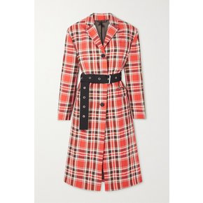 Belted Checked Cotton-blend Twill Coat 레드