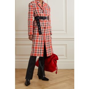 Belted Checked Cotton-blend Twill Coat 레드