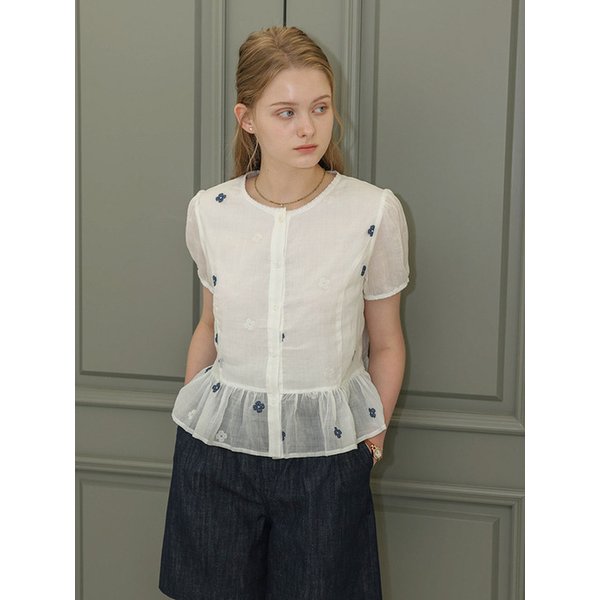 DD_Floral embroidery peplum shirt_WHITE