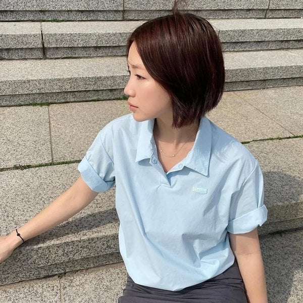 [여주점] N252WTS141 여성 아델리 경량 우븐스트레치 카라형 티셔츠 LBLUE