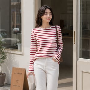 긴팔티셔츠 밍콰이어 모드 E 스트라이프 여성 롱슬리브 2066-OU