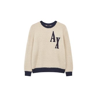 ARMANI EXCHANGE AX 남성 빅 로고 배색 부클 니트_베이지(A413332020)