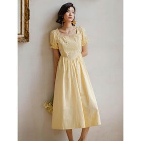 LS_Square neck puff sleeve waist dress