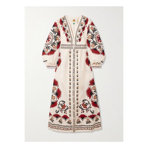 팜리오 캐슈 만다라 플로럴 프린트 코튼 포플린 맥시 드레스 크림 1647597352540587