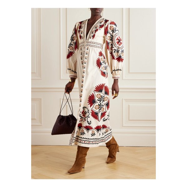 팜리오 캐슈 만다라 플로럴 프린트 코튼 포플린 맥시 드레스 크림 1647597352540587