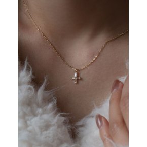 14k crystal cubic cross necklace