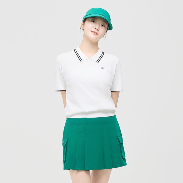 [부산점] 여성 에센셜 레이온 블렌드 카라 반팔 니트 풀오버 화이트