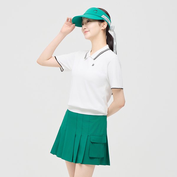 [부산점] 여성 에센셜 레이온 블렌드 카라 반팔 니트 풀오버 화이트