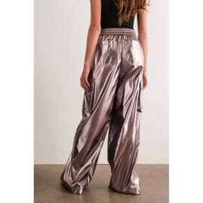 4856450 PAPERMOON Mabel Wide-Leg Metallic Cargo Pants In Silver