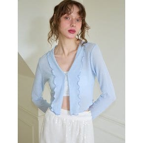 Ruffle Crop Sheer Cardigan_ Blue