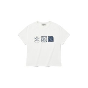 (W) Stamp crop half T-shirts / Off White