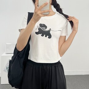 가타 강아지 도트 패치 슬림핏 반팔티 여름 티셔츠 키치 걸리시 러블리 꾸안꾸 .._P427333539