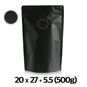  이지포장 무광 블랙 스탠드 지퍼백 원두 커피 봉투 500g 50매 아로마 밸브
