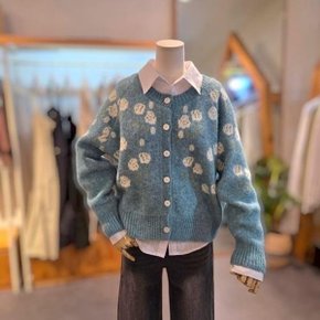 SB31FYKC609X 울 혼방 플라워패턴 라운드 가디건