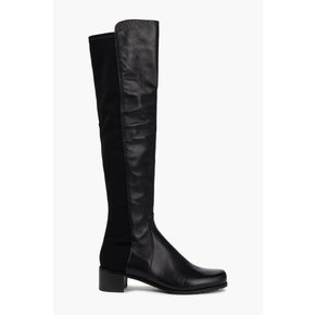 Stretch knit-paneled leather over-the-knee boots 블랙 10879246230838752