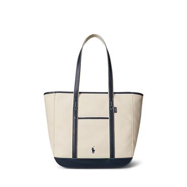 폴로 랄프 로렌 여성 레더 트림 캔버스 미디엄 쇼퍼 토트(WAPOBAG0G620459101)