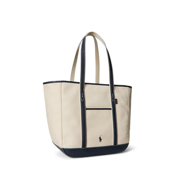 여성 레더 트림 캔버스 미디엄 쇼퍼 토트(WAPOBAG0G620459101)