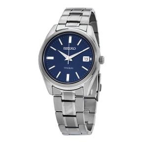 4167635 Seiko Classic Quartz Blue Dial Grey Titanium Mens Watch