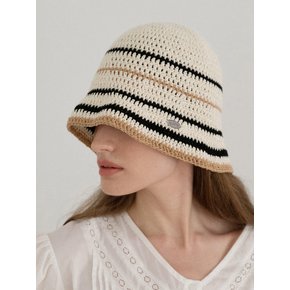 [단독]No.178 / Stripe Crochet Bucket Hat _ Beige