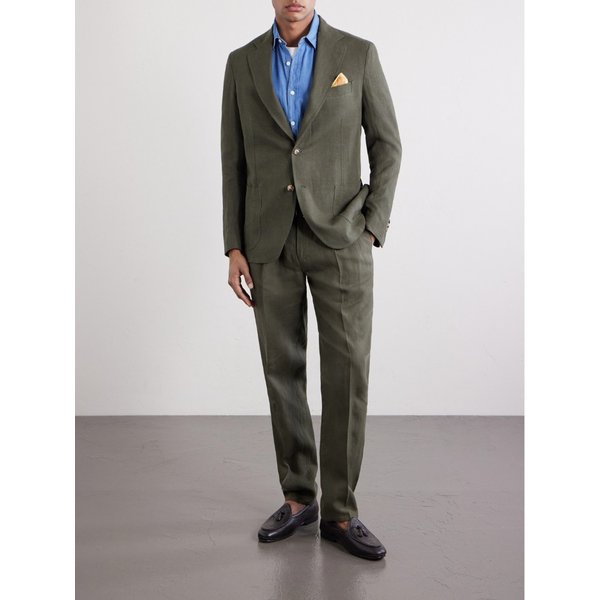 드 페트릴로 스트레이트 레그 플리츠 리넨 수트 팬츠 46376663163094017