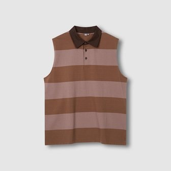 JAJU [공용] 스트라이프 카라 민소매 티셔츠 [M~L] J116201061071