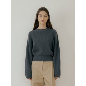 BACK OPEN WOOL KNIT - Gray