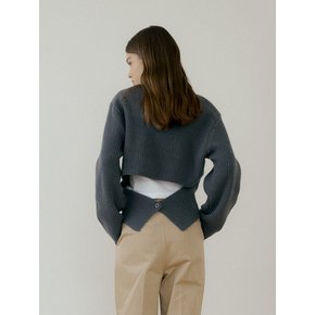 BACK OPEN WOOL KNIT - Gray