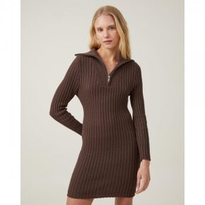 4377728 Cotton On Quarter Zip Cable Knit Mini Dress - Espresso