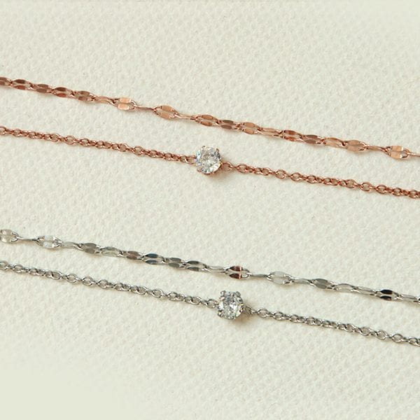 써지컬 스틸 패션 두줄체인 큐빅 팔찌 2컬러 택1