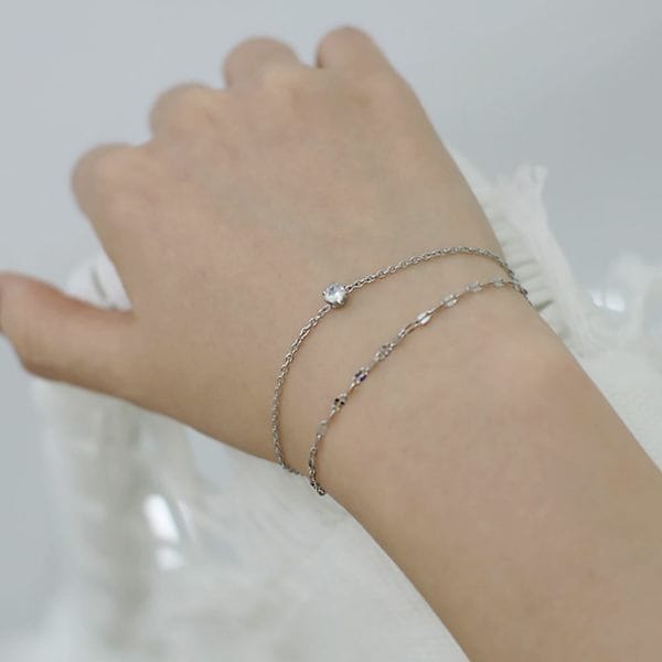 써지컬 스틸 패션 두줄체인 큐빅 팔찌 2컬러 택1