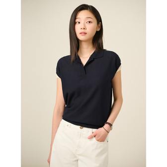 빈폴레이디스 코튼 혼방 T칼라 캡 슬리브 풀오버  네이비 (BF5451C01R)