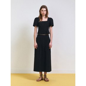 Tuck Detail Long Skirt (Black)