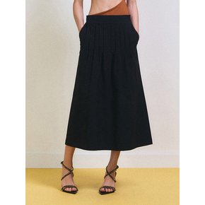 Tuck Detail Long Skirt (Black)