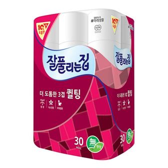  잘풀리는집 퀼팅 3겹 롤 화장지 30롤 두루마리 휴지