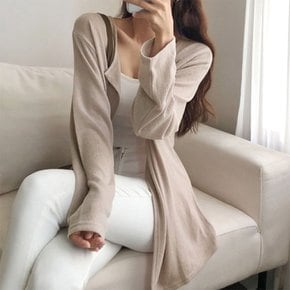 여성 가을 긴팔 루즈핏 스판 가디건 노버튼 라운드