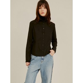 Premium Cotton High Collar Blouse_Black