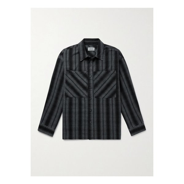 브레넌 스트라이프 브러시드 코튼 혼방 트윌 셔츠 그레이 46376663162870236