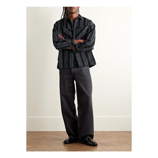 브레넌 스트라이프 브러시드 코튼 혼방 트윌 셔츠 그레이 46376663162870236