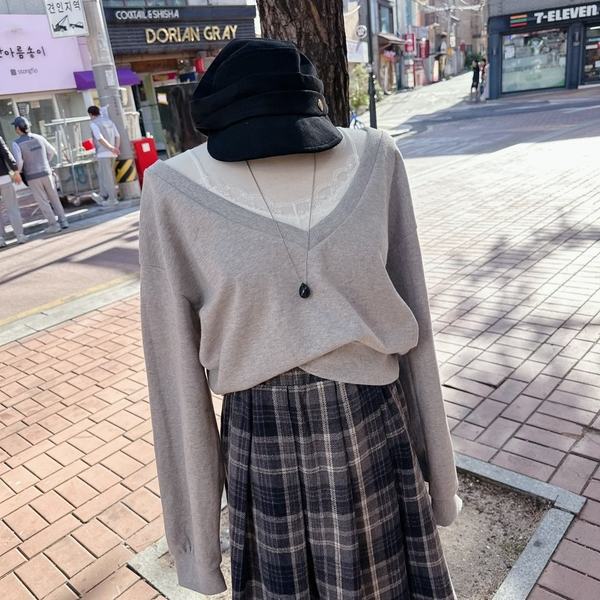 확대된 대표 딥 브이넥 여리핏 맨투맨