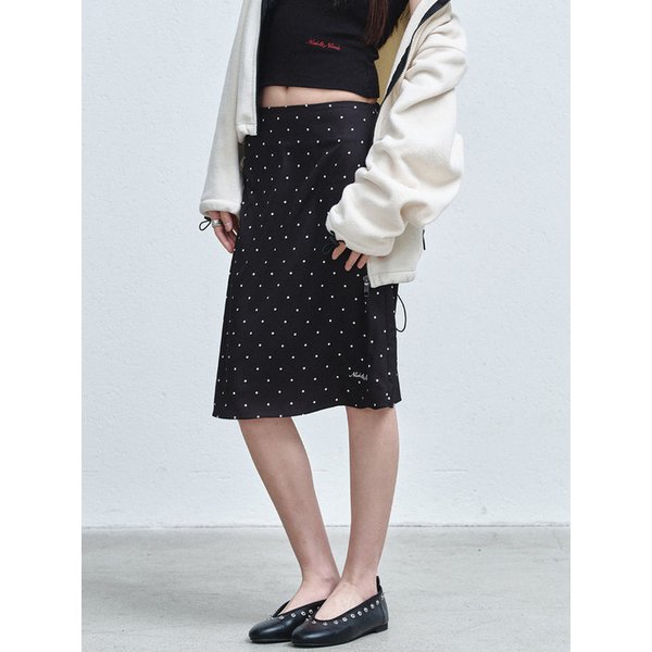 SHEER DOT MIDI SKIRT_BLACK