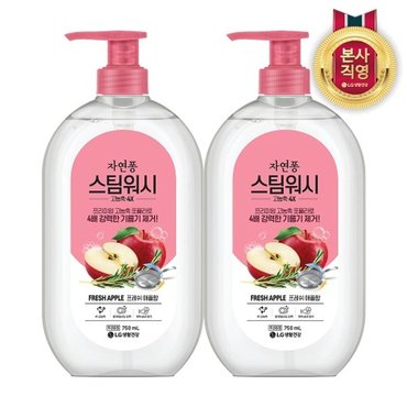 엘지생활건강 자연퐁 스팀워시 주방세제 애플향 750ML X 2개