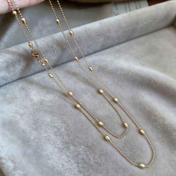 [옷자락] 여자 슬림 비즈 롱 레이어드 써지컬 스틸 목걸이