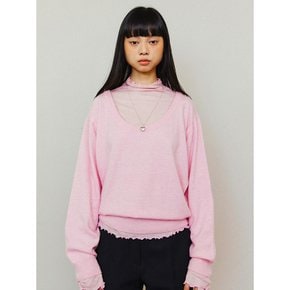 Highneck Wool T-Shirt - Pink